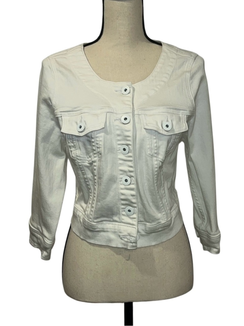 Torrid White Cropped Collarless Button-Front Denim Jacket